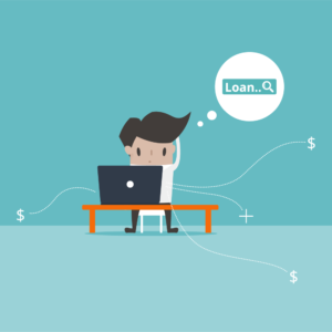 Animated man looking at a computer and thinking